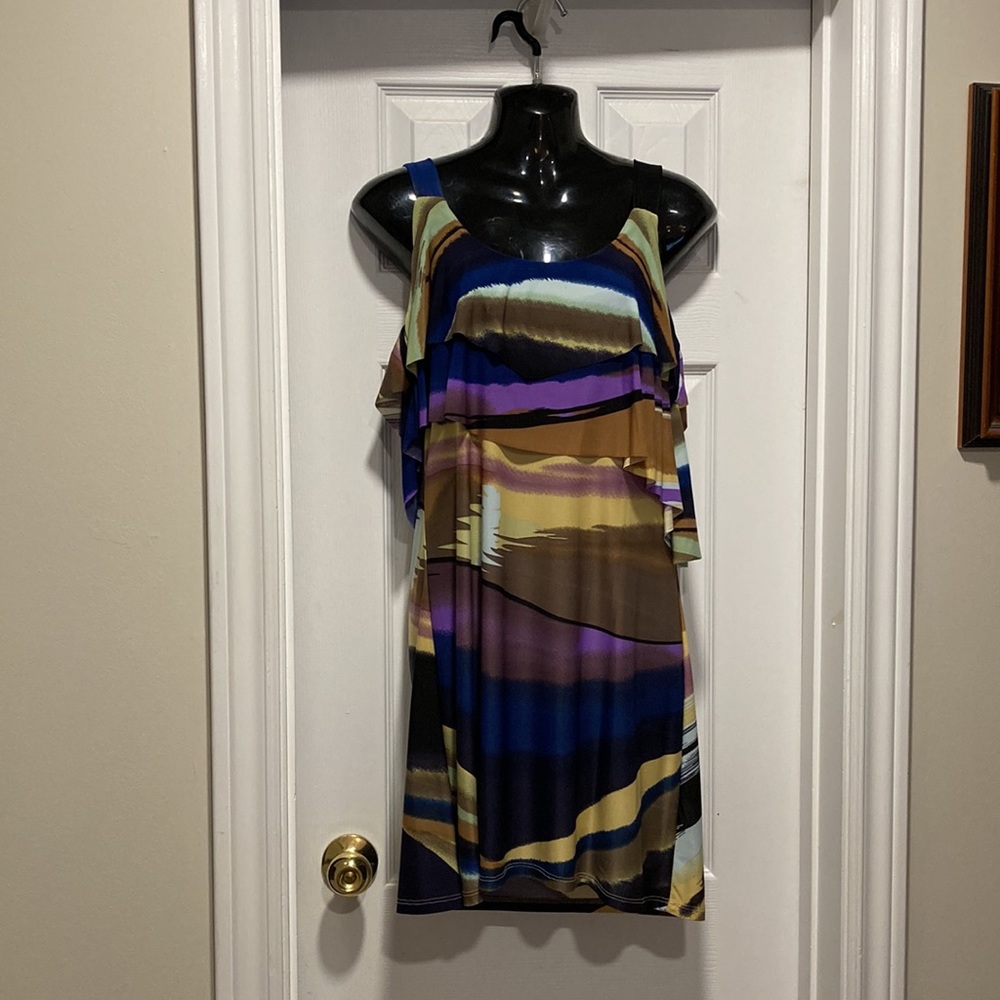 NWOT - Pretty Young Thing Round Neck Colourful Tiered Ruffled Summer Dress -Sz L